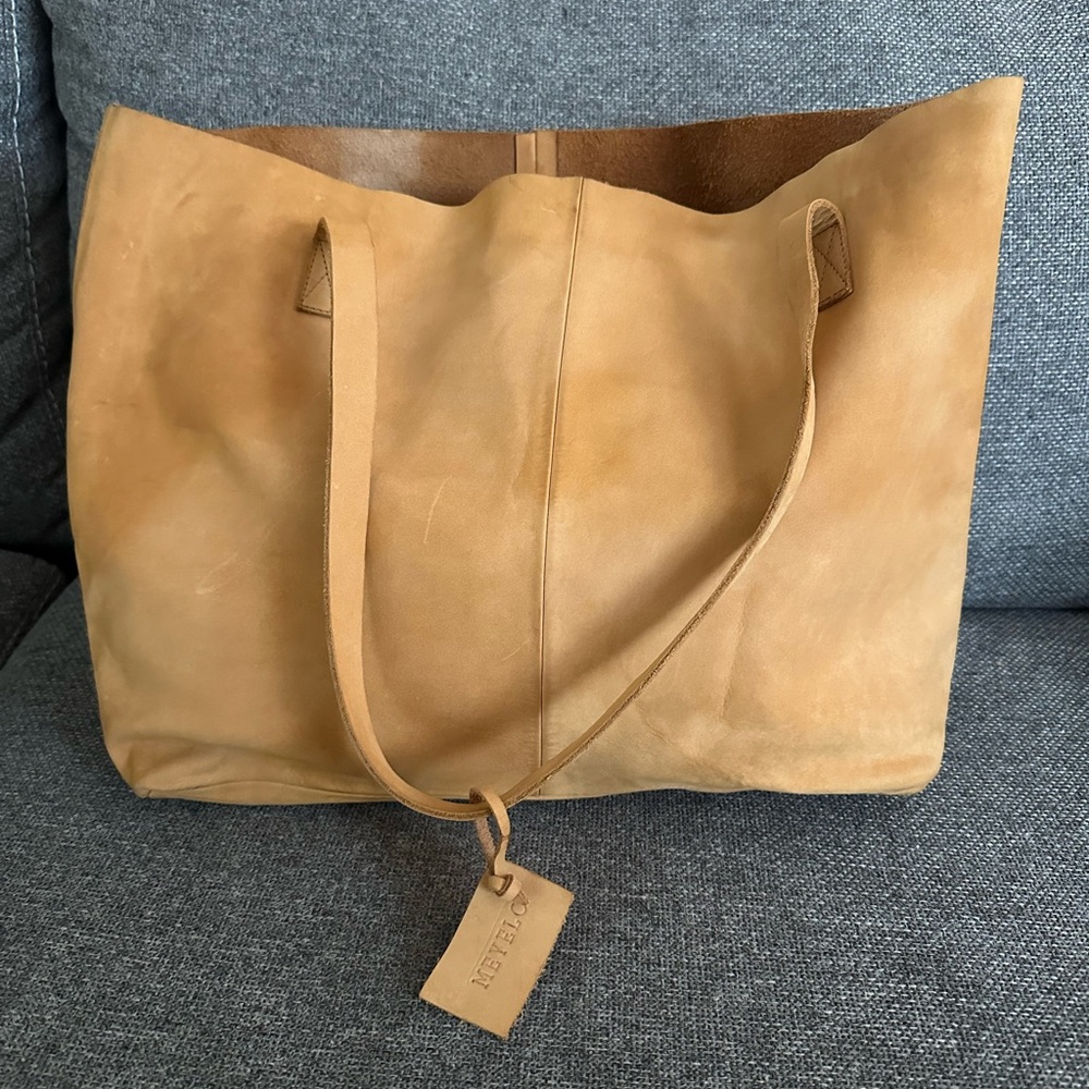 Mayelo Tan Nubuck Leather Tote Bag with imperfections